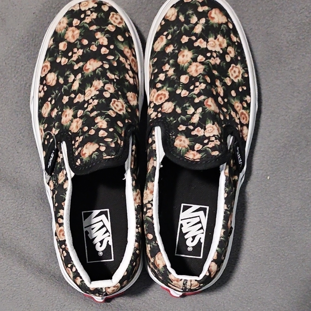 Kids Vans Black Floral Slip-On Shoes